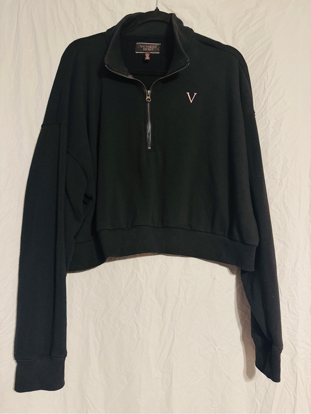Victoria’s Secret Women’s XXL Black Quarter Zip Pullover Sweatshirt Pink V Logo